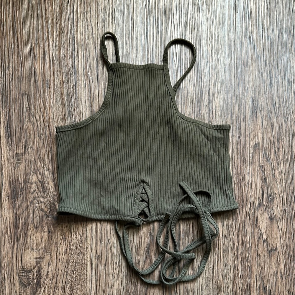 Olive Green Ribbed Crop Top